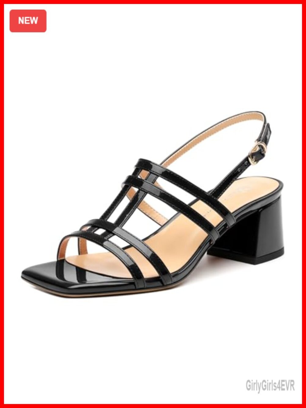 Square Toe Ankle Strap Low Heel Strappy Sandals 2 Inch